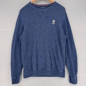 Psycho Bunny Men's Navy Heather Crewneck Sweater with Wool Cashmere Blend